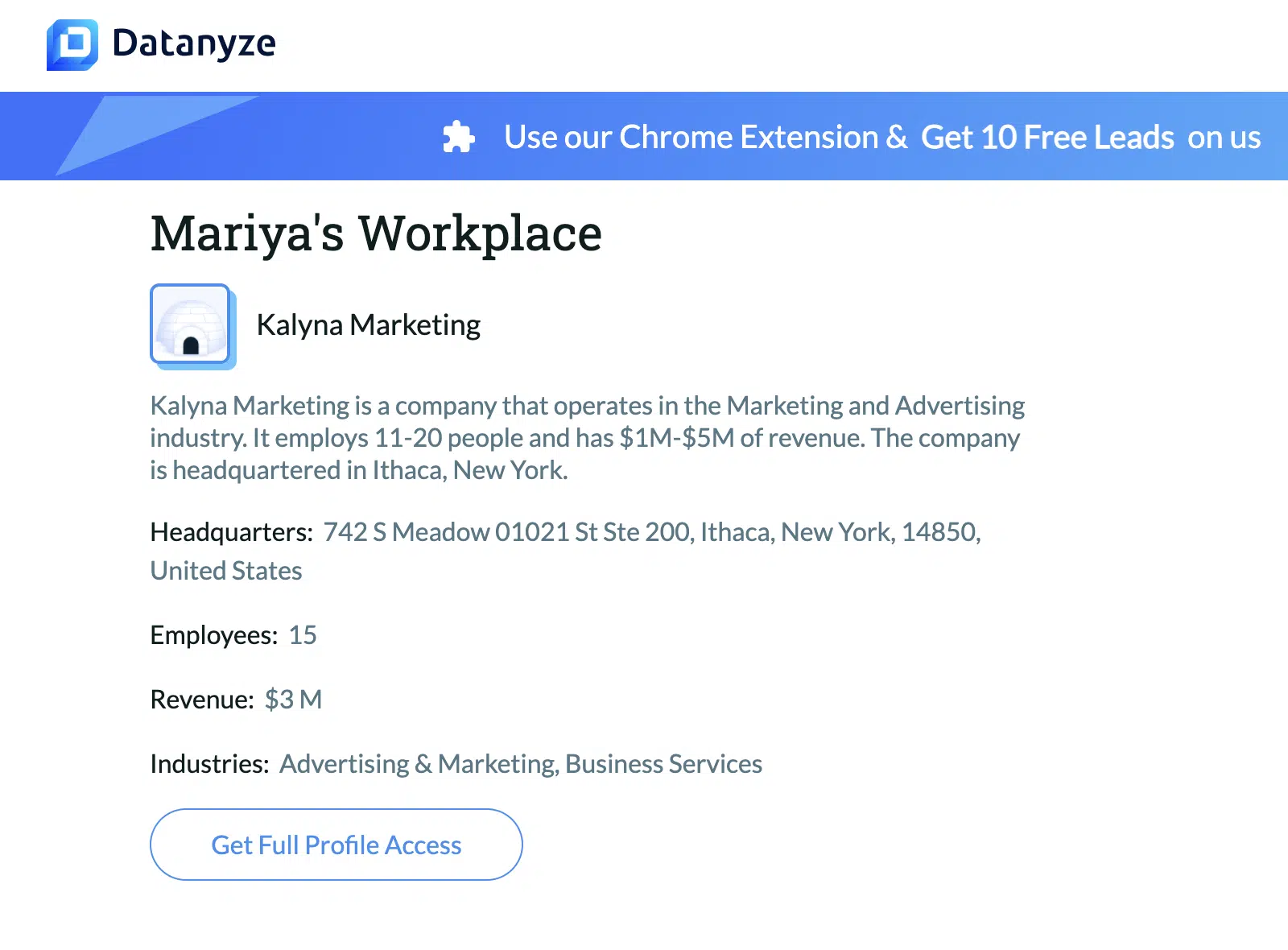 A profile for my agency, Kalyna Marketing, isn't particularly accurate.