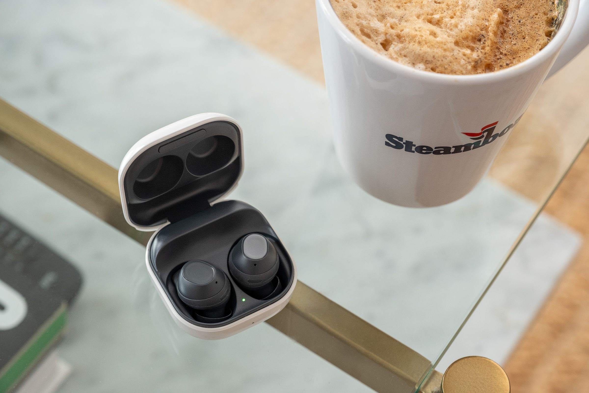 A photo of Samsung’s Galaxy Buds FE earbuds.