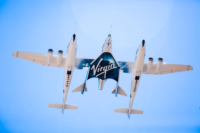 Virgin Galactic spacecraft flying. 